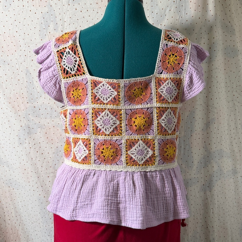 Entro Lavender Crochet Patchwork Blouse - image 5
